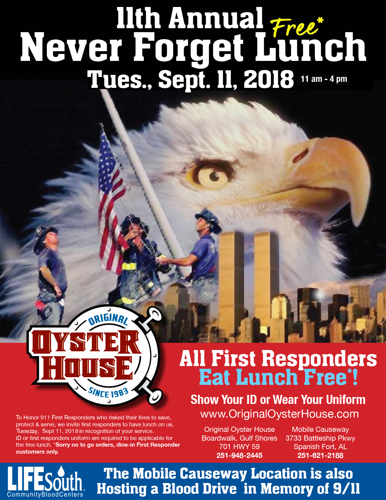 11th Annual Never Forget Free lunch poster