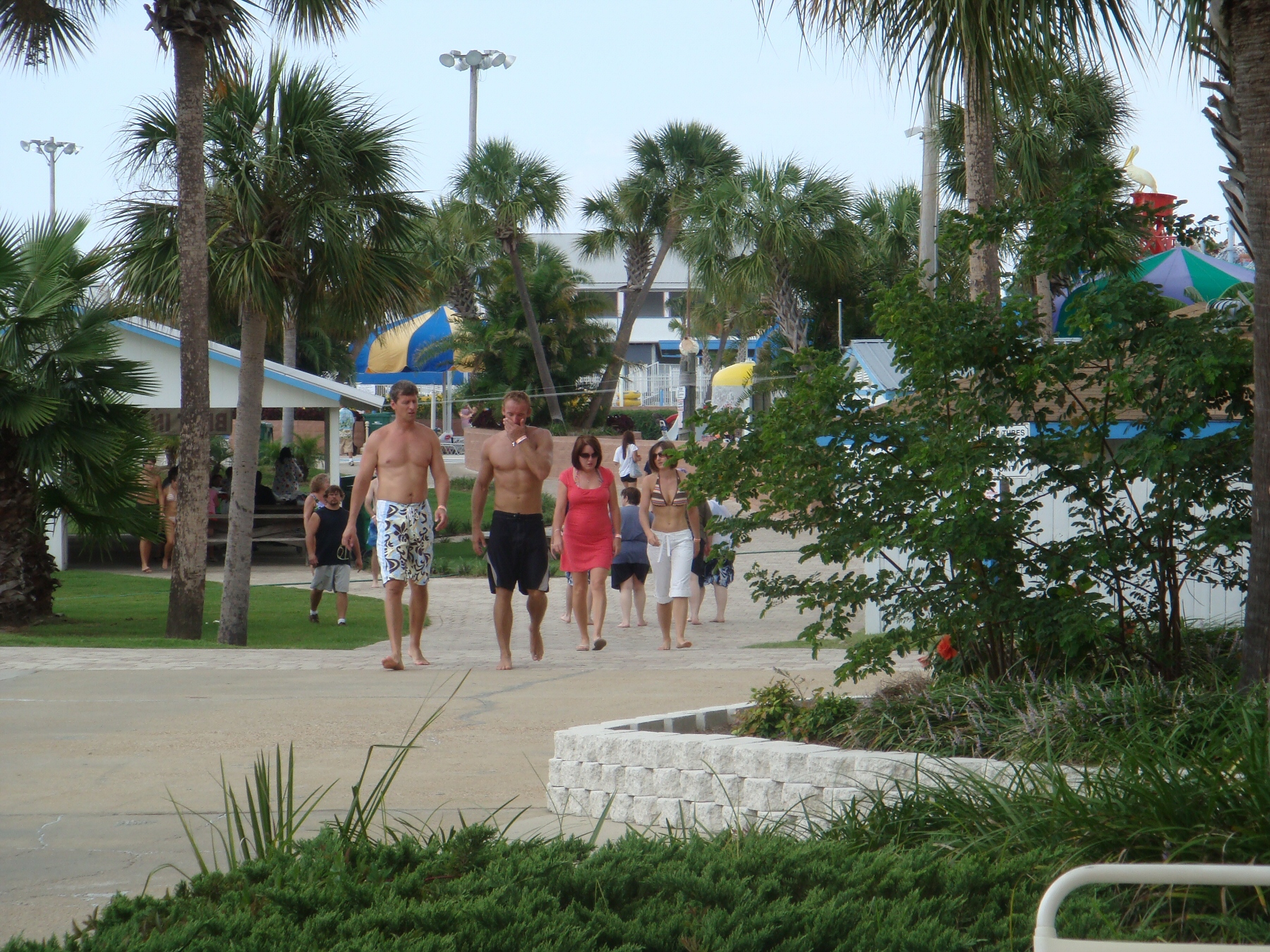 people walking in a group in water park
