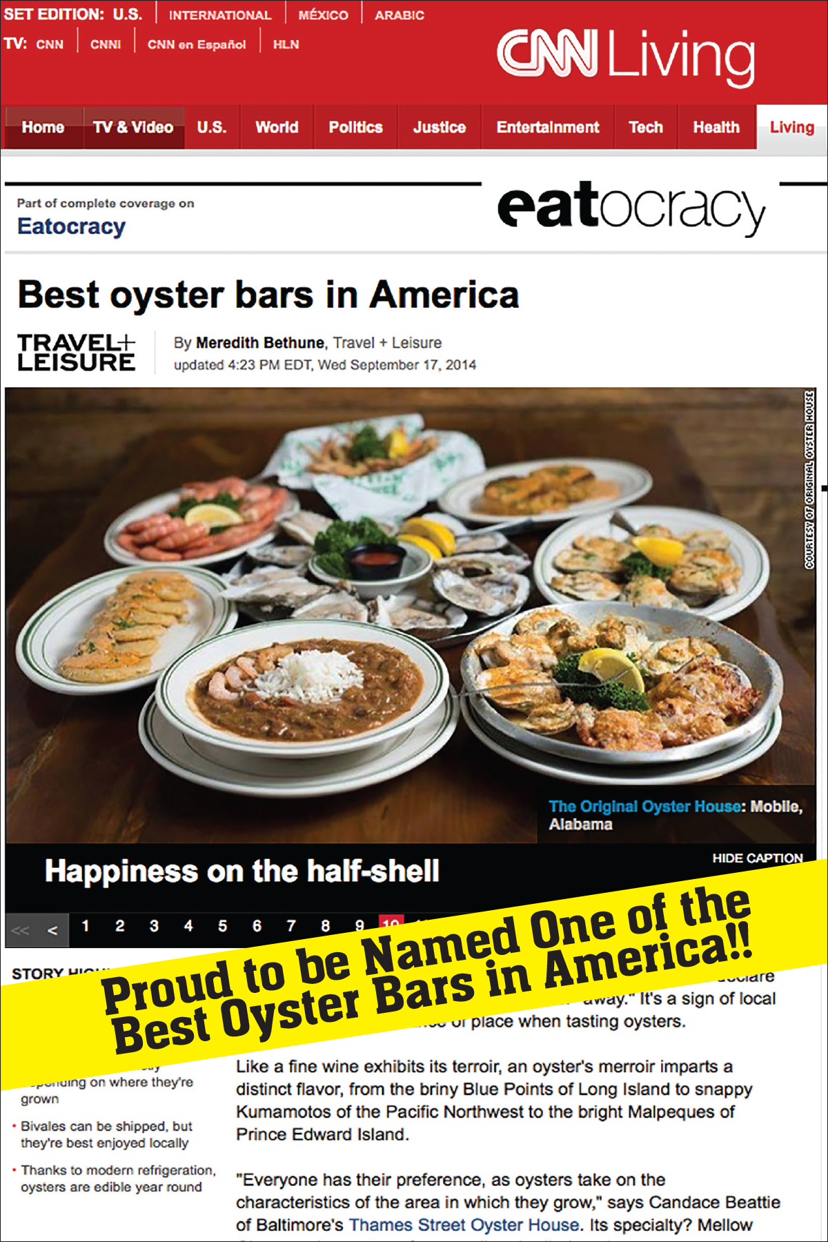 CNN Names Original Oyster House as Best Oyster Bar