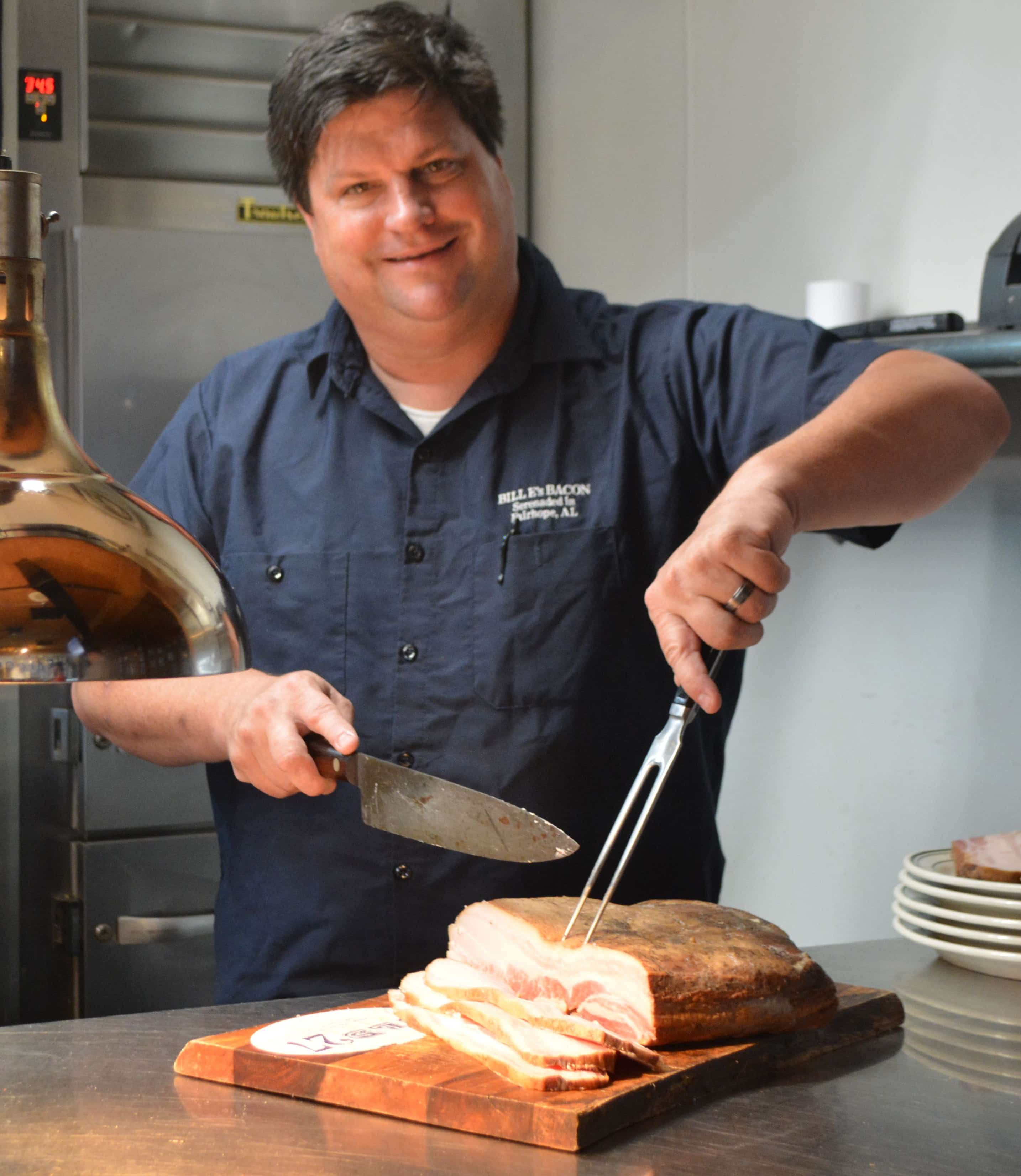 Will Stitt, prepares his Bill-E's Small Batch Bacon for the Original Oyster House