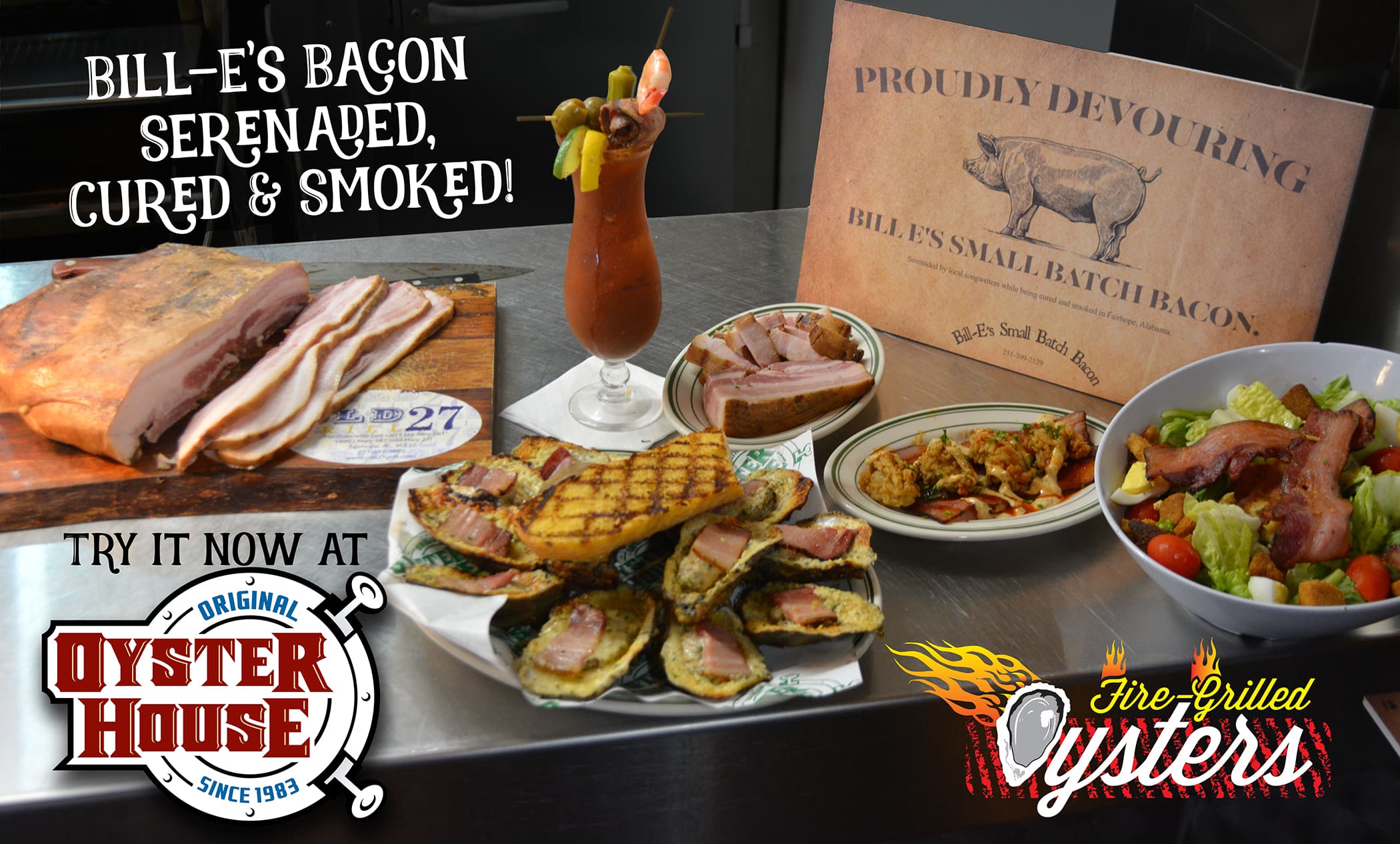 Bill E's Small Batch Bacon, serenaded, cured & smoked.