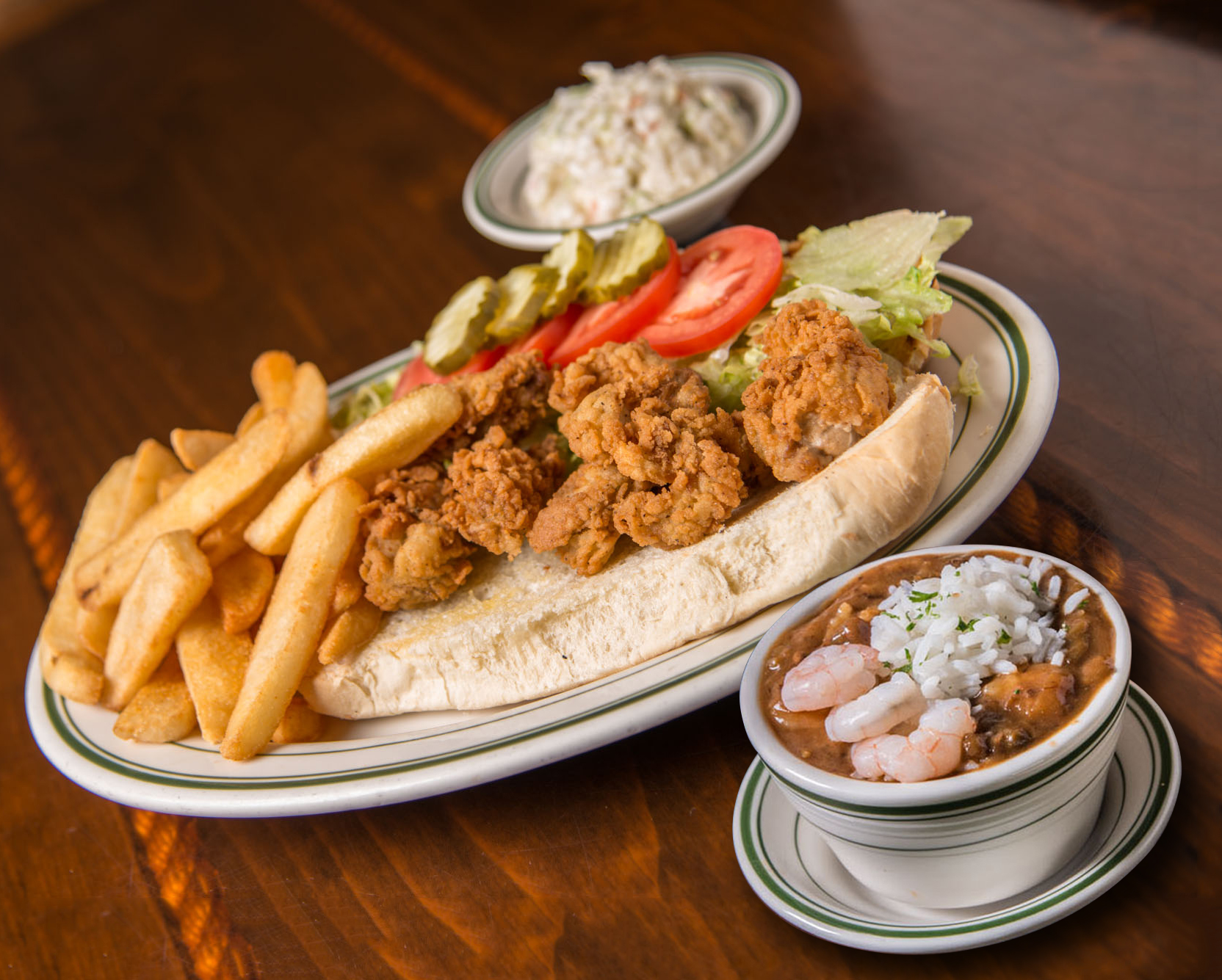 A cup of seafood gumbo paired with the Oyster Po’Boy is $15 during Alabama Restaurant Week