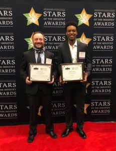 Pictured from left are Buster Burns, state finalist front of the house restaurant and Rufus Young, Spirit Award winner.