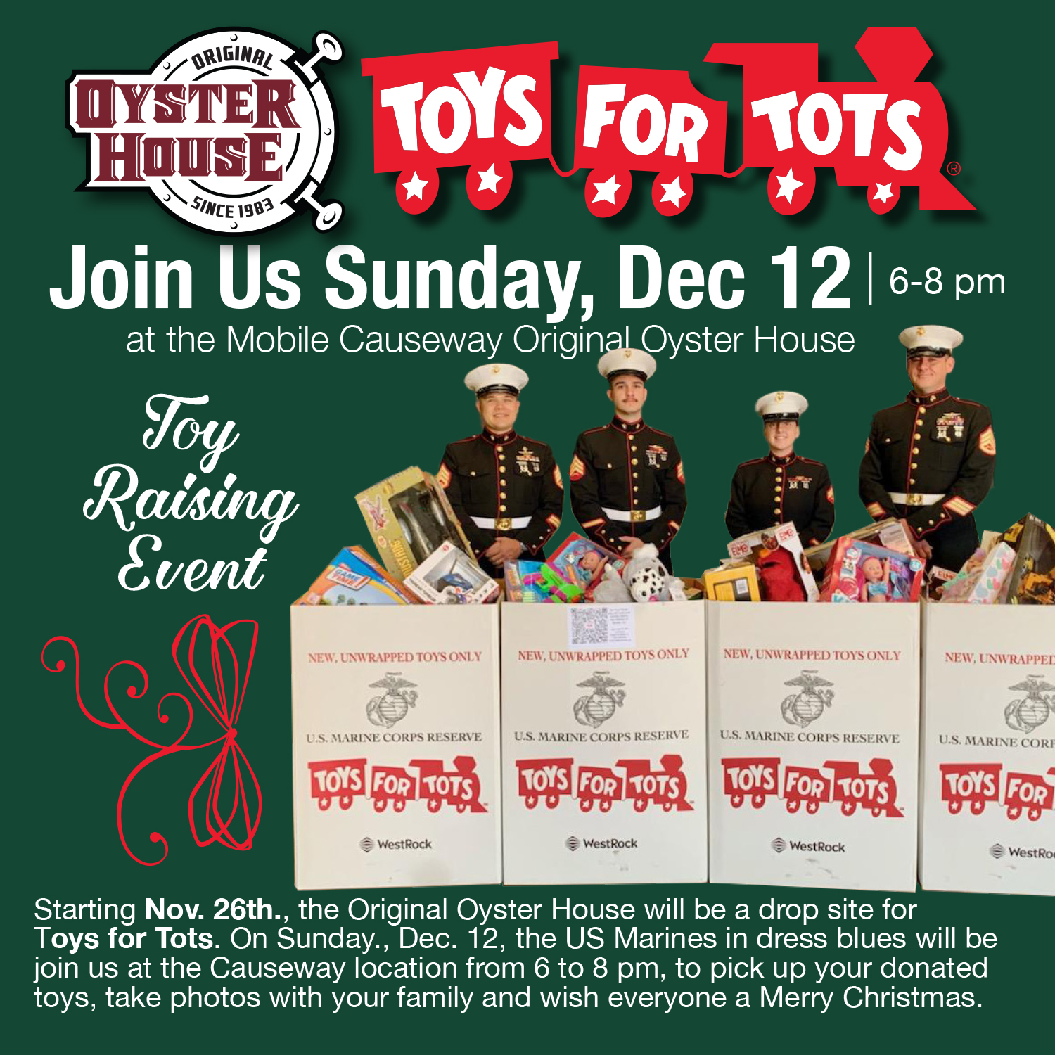 Toys for Tots Toy Raising Event Sun. Dec. 12