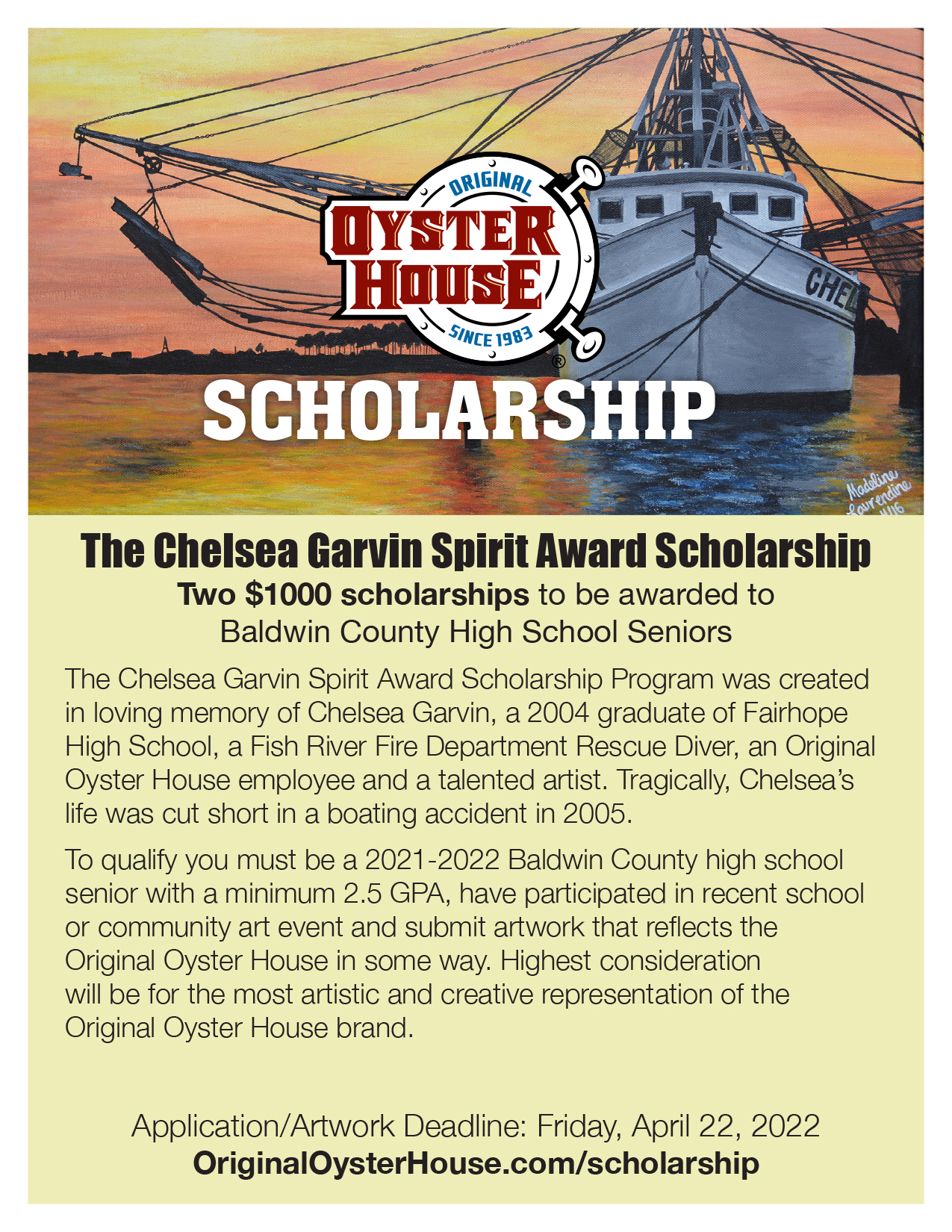 Chelsea Garvin Spirit Award Scholarship 2022 Poster