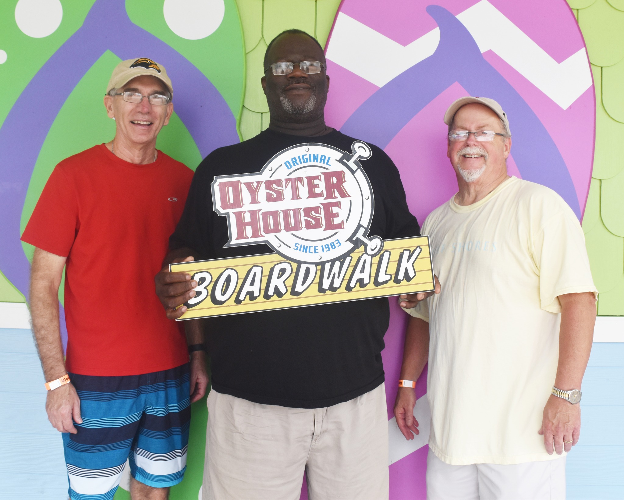 Cedric Hudson (center) of the Mobile Causeway Original Oyster House is the longest tenured employee of the restaurants. Cedric is pictured with from left Jim Harrison, GM of the Mobile Causeway and Bud Morris, GM of Gulf Shores.