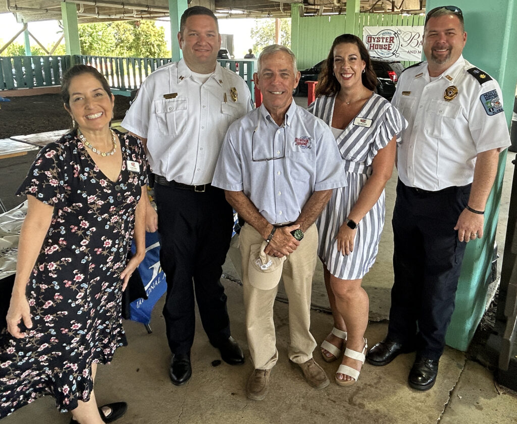 Pictured at the 16th Annual Never Forget Lunch are from left Cecilia Mace, (Original Oyster House), EMT Operations Supervisor Joe Moore, David Dekle (Original Oyster House founder), Joie Biancardi (Original Oyster House) and EMT Operations Manager Brad Jernigan.