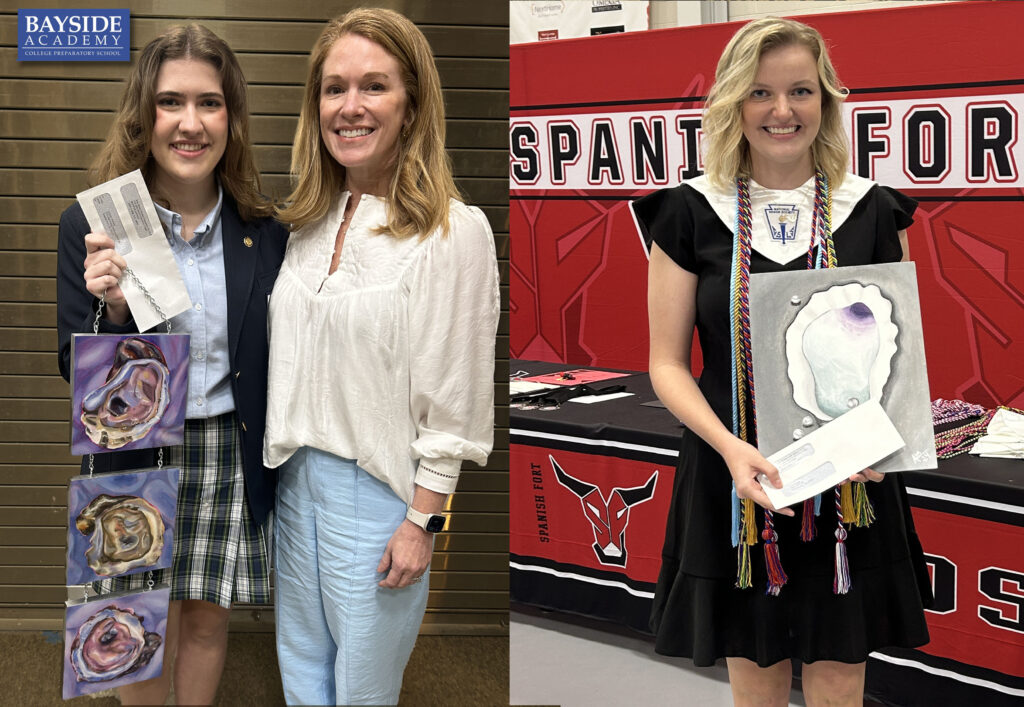 Pictured from left are the 2024 19th Annual Chelsea Garvin Spirit Scholarship Awardees Isabelle Rutland, Bayside Academy senior with her teacher Carrie Jackson and Ava Crone of Spanish Fort High School. Both winners reflect the spirit of Chelsea Garvin, who was a talented artist, an exceptional employee and a Fish River Fire Dept. volunteer. In 2005, Garvin died while volunteering in a boating accident. The scholarship was founded in her honor in 2006.